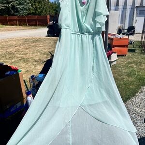 No Boundaries Green Pleated High Low Sundress